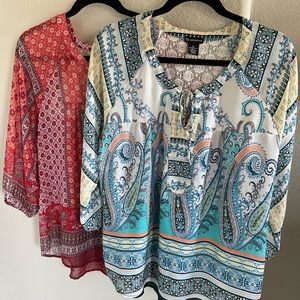 Lightweight flowy top, crochet inset back L